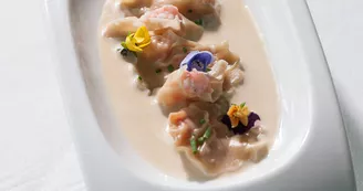 Spécialité de l'Auberge des Matfeux - Ravioles de langoustines